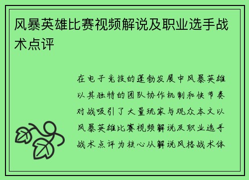风暴英雄比赛视频解说及职业选手战术点评